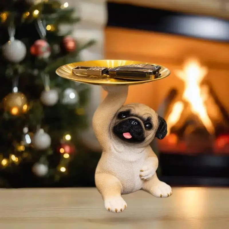 

Настольный поднос с дизайном статуи мопса — идеально подходит для хранения закусок, конфет и ключей — украшения с животными для офисного пространства