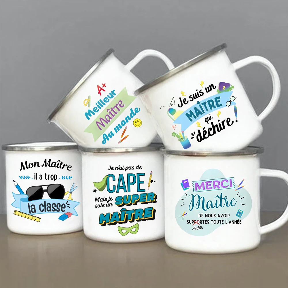 Merci Maître Printed Enamel Mug Coffee Cups Maître Gift Enamelled Mug Gifts Idea for Lover Teacher End of School Year Gift