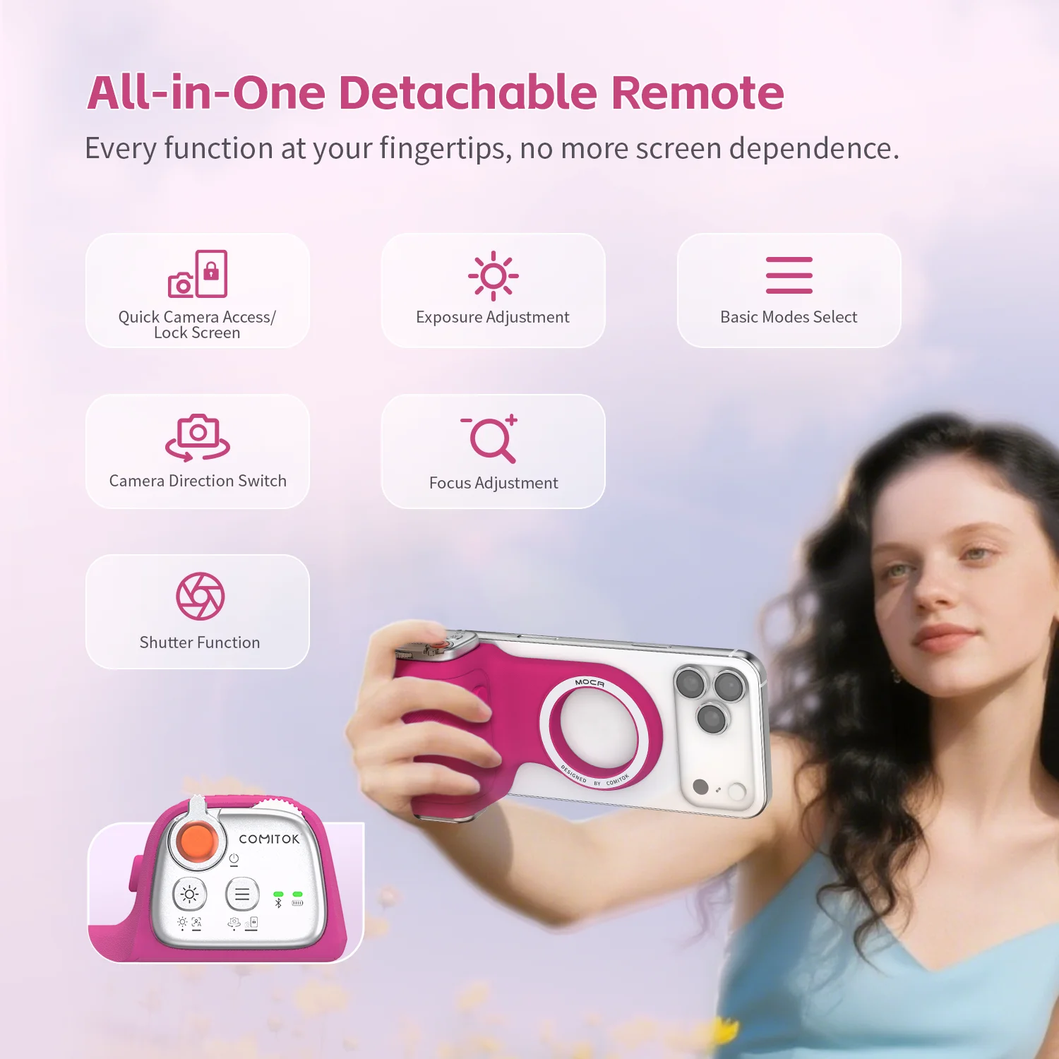 مقبض تحكم عن بعد بمقبض هاتف مغناطيسي من COMITOK لهاتف iPhone - استخدام بيد واحدة مدونة فيديو/Selfie مغناطيس قوي مضاد للانزلاق وقبضة ثابتة