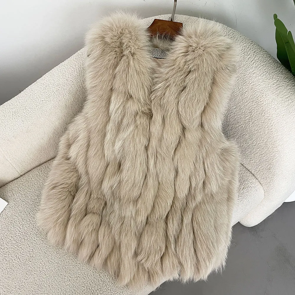 OFTBUY New Autumn Winter Warm Women\'s Coat Natural Real Fox Fur Vest Thick Luxury Waistcoat Female Natural Fur Jacket Streetwear