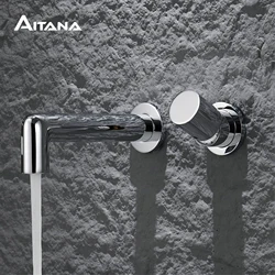 AITANA Luxury Chrome Brass Wall Mounted Bathroom Faucet Simple Design Embedded Single Handle Hot and Cold Water Basin Faucet