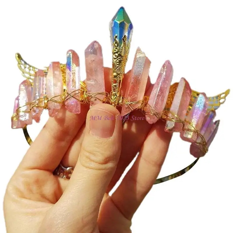 

49ME Красочная ручная работа для необработанного кристалла, кварцевая корона, повязка на голову, винтажная металлическая тиара с