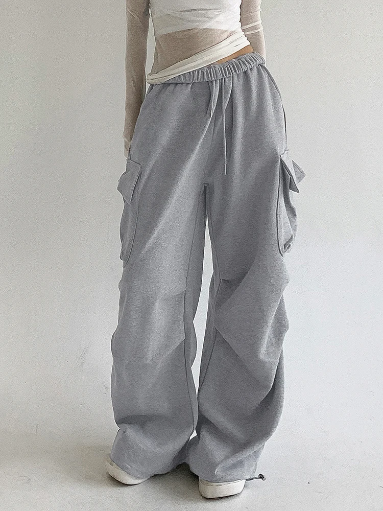 

Sweetown Simple Causal Solid Fashion Women Long Pants All-Match Loose Pockets Chic Straight Trousers