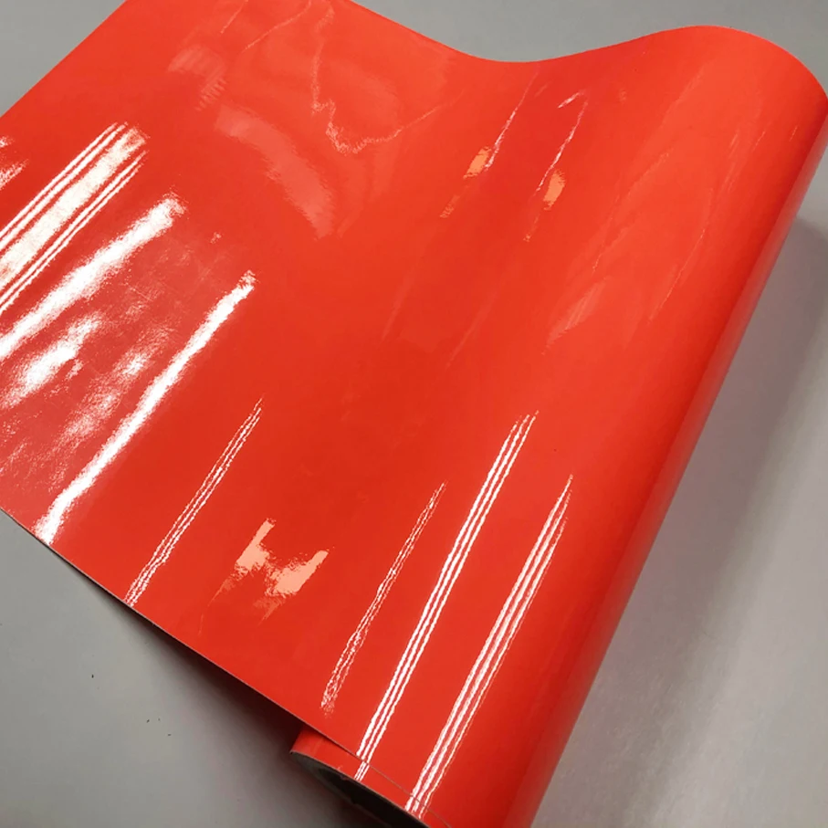 Fluorescent orange Red Vinyl Film Self Adhesive Car Wrapping Sticker With 4 Colors For Choice Fluorescent Vinyl Film