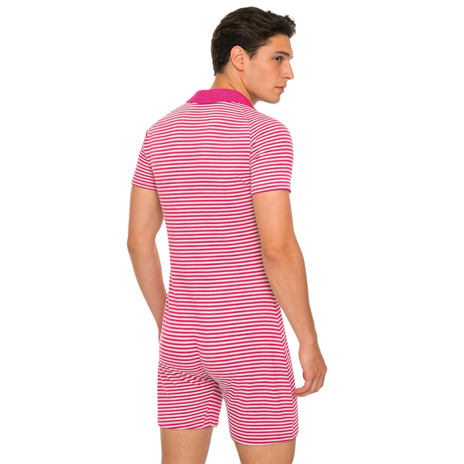 

Мужской полосатый комбинезон-пижама с отложным воротником, на пуговицах, с V-образным вырезом, с коротким рукавом, уютная домашняя одежда, одежда для отдыха, одежда для сна