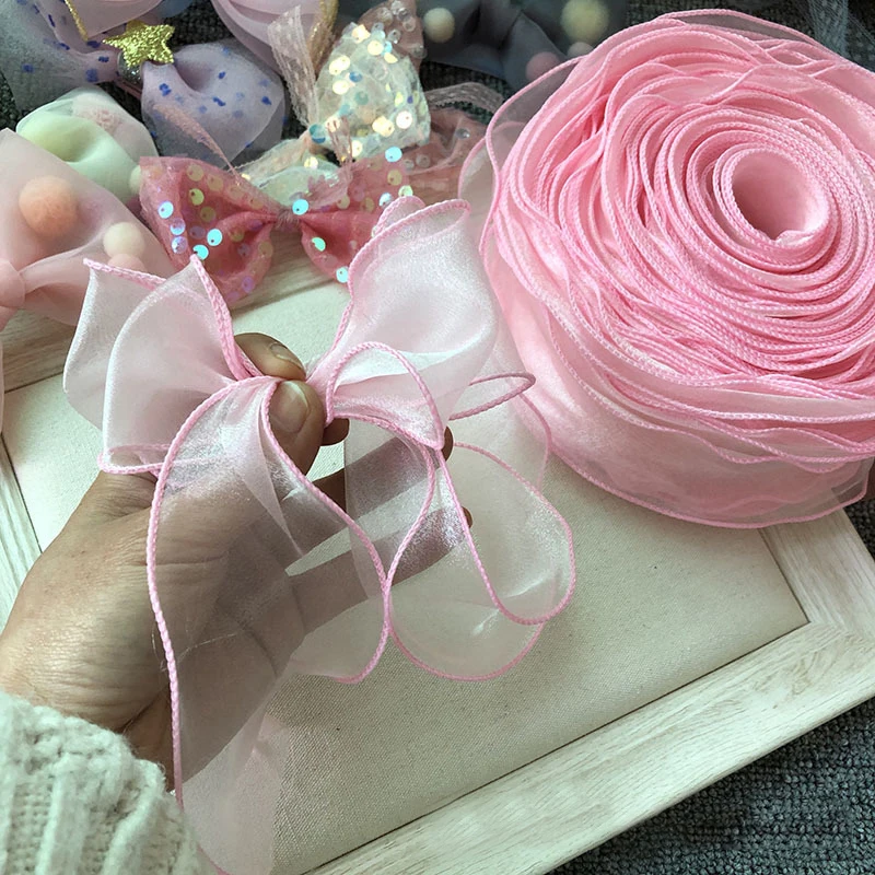 5m/roll Organza Ribbon Wavy Edge Sheer Chiffon Color Ribbon Gift Flower Cake Wrapping Wedding Invitation Bridal Bouquet Bowknot