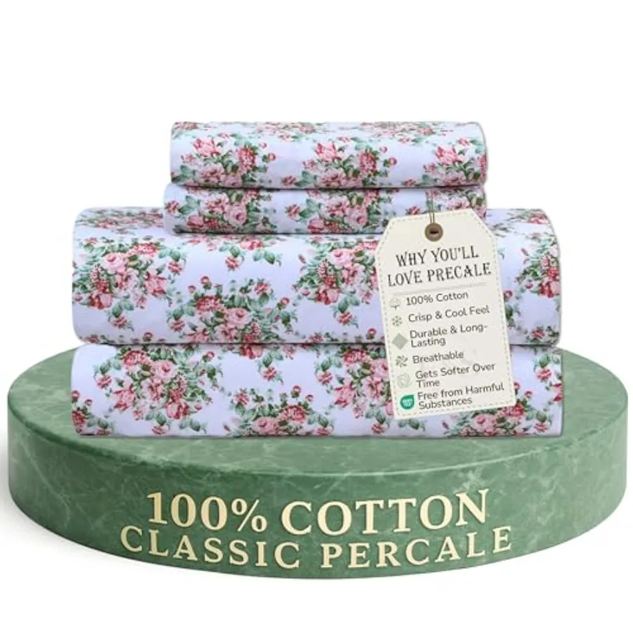 

Feather and Stitch Softest 100% Cotton Sheets 300 Thread Count Percale Weave Bedding 16" Deep Pocket Cooling Sheets Breathable