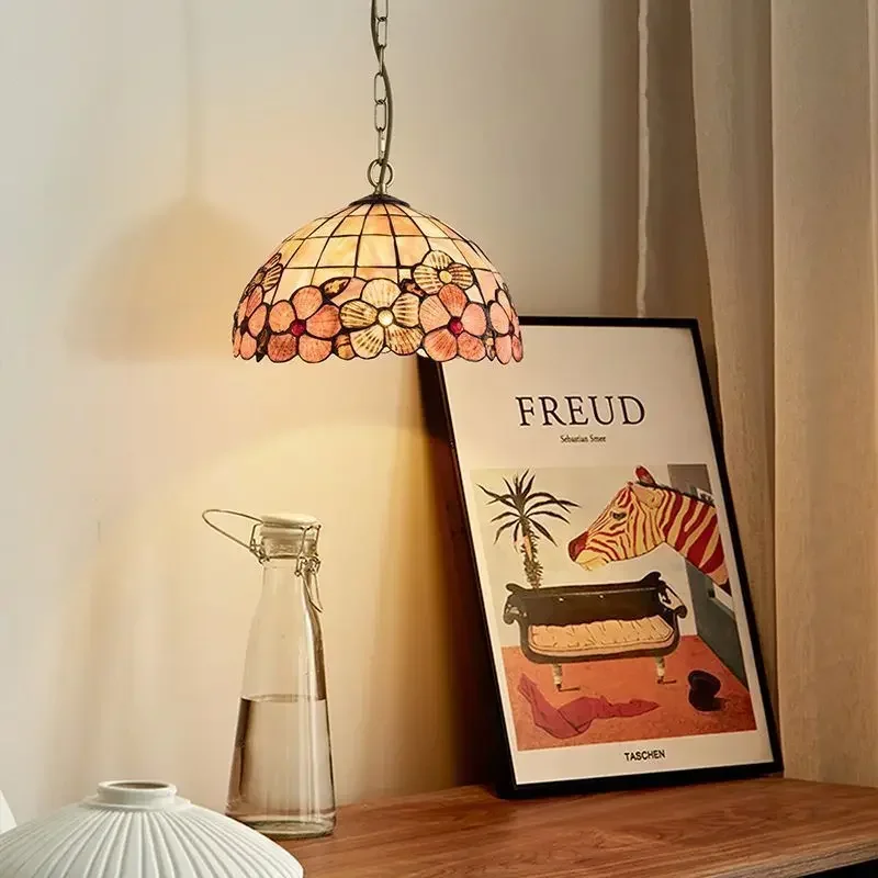 Vintage Pendant Lights Mediterranean Baroque Stained Glass Hanging Lamp Led Kitchen Lighting Fixtures Home Loft Decor