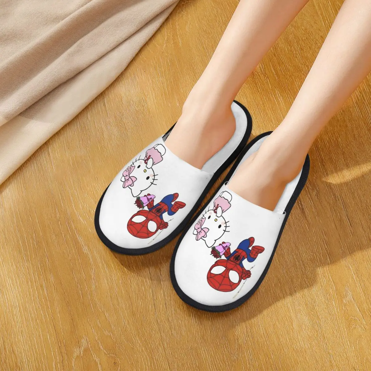 Человек-паук предлагает свадьбу, домашние тапочки с героями мультфильмов «Hello Kitty», мягкие домашние меховые тапочки для спальни, противоскользящие шлепанцы