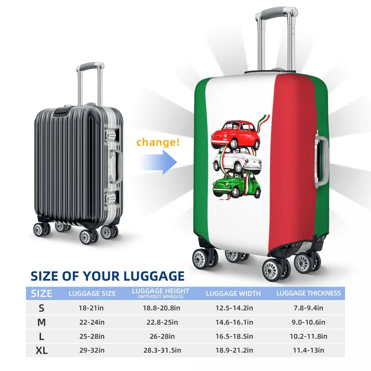 Tampa elástica da bagagem do carro, Capas Italian Pride Travel Suitcase, Protetor de bandeira vintage Itália, Personalizado