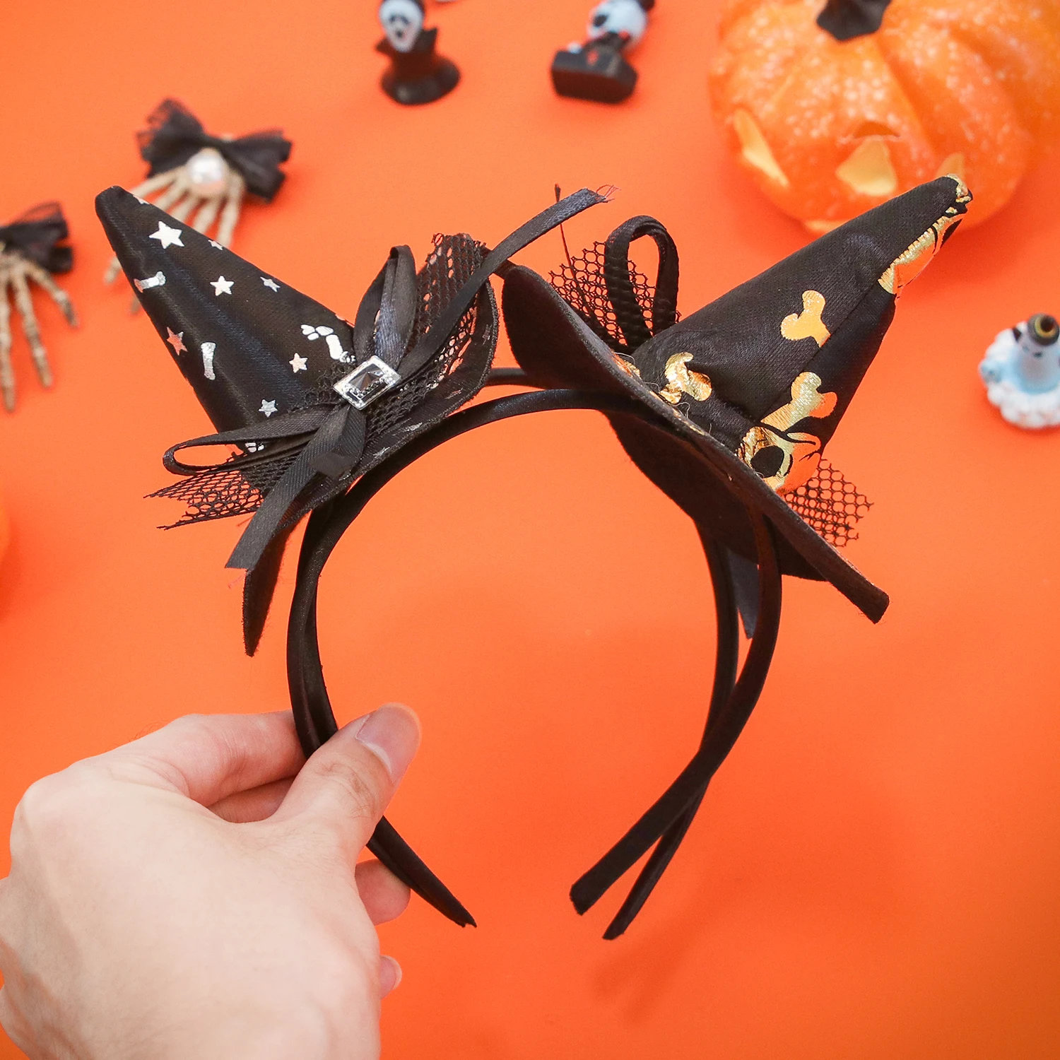 Halloween Witch Hat Hairbands Spider Web Pumpkin Skull Shaped Hair Hoops For Kids Girls Halloween Headbands Cosplay Decoration