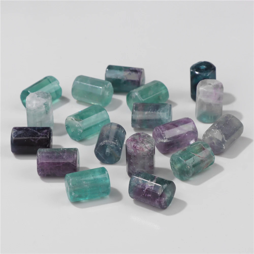 Natural Fluorite Stone Beads 12x18MM Tube Green Purple   Crystal Charm Accessories For Making Bracelet Necklace Wholesale Bulk