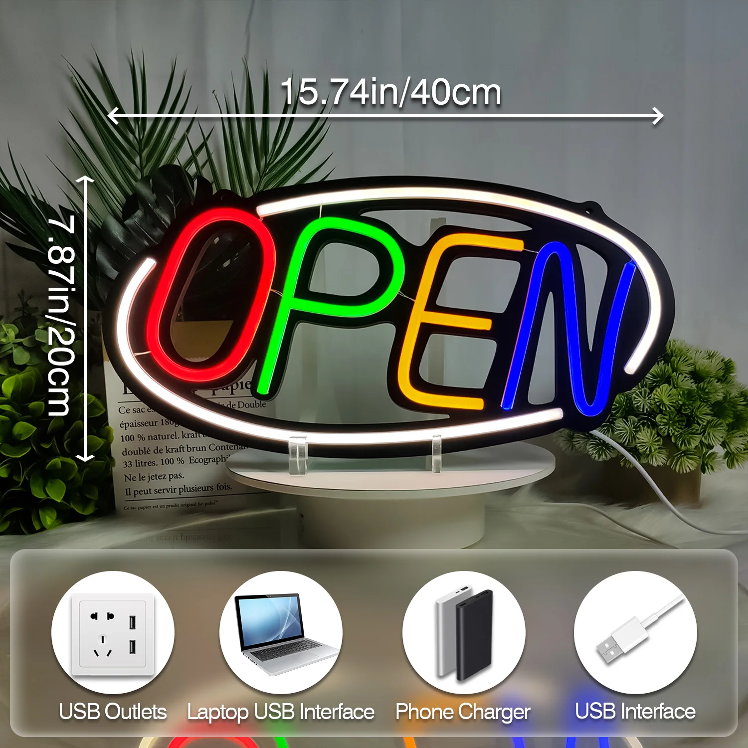1 لافتة نيون مفتوحة تجارية، شاشة عرض ملونة لوحة إعلانية نابضة بالحياة، مثالية للمحلات التجارية والمطاعم والحانات والفنادق