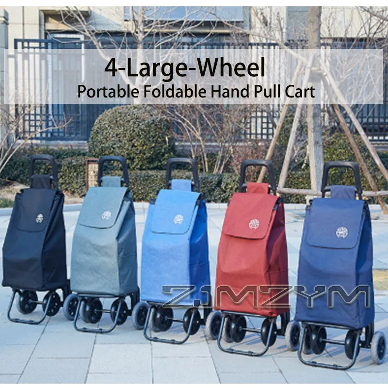 

Foldable Shopping Cart with Wheels Portable Grocery Trolley with Detachable Oxford Cloth Storage Bag for Daily Hauling Grocery
