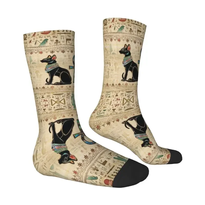 Egyptian Cats And Ankh Cross Dress Socks Mens Womens Warm Funny Novelty Ancient Egypt Hieroglyphs Crew Socks