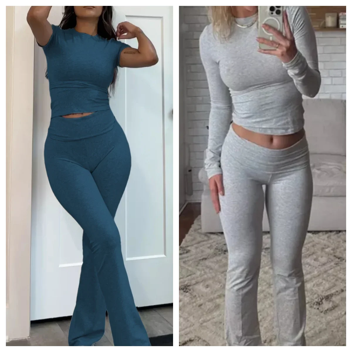 Women 2 Piece Lounge Sets Fold Over Short Sleeve Crop Top And Low Rise Flare Leggings Yoga Pants Set Tracksuit