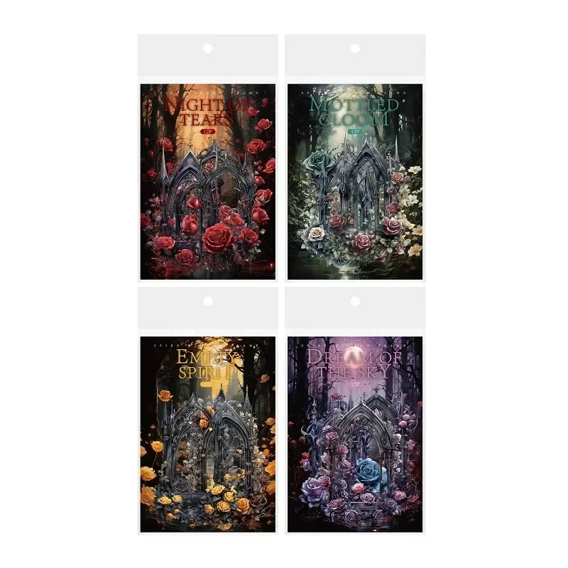 12pcs 창 피 묻은 밤 재료 스크랩북 꽃 프레임 스티커 고딕 핸드북 애완 동물 Spireper 팩 컷 178*111MM