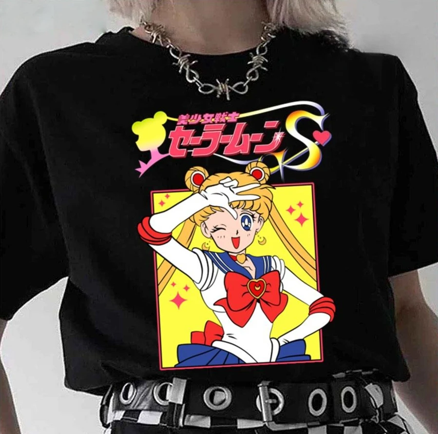 Sailor Moon Retro 90er Anime Grafik T-Shirt für Jungen und Mädchen Baumwolle Fan-Geschenk Sommer Rundhals Kurzarm Tees Modische Kinder-Oberteile