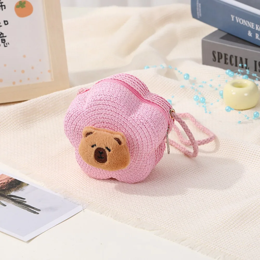 

Creative Cartoon Capybara Kids Straw Bag Round/Flower Shape Handmade Crossbody Bag Woven Shoulder Bag for Children Girls