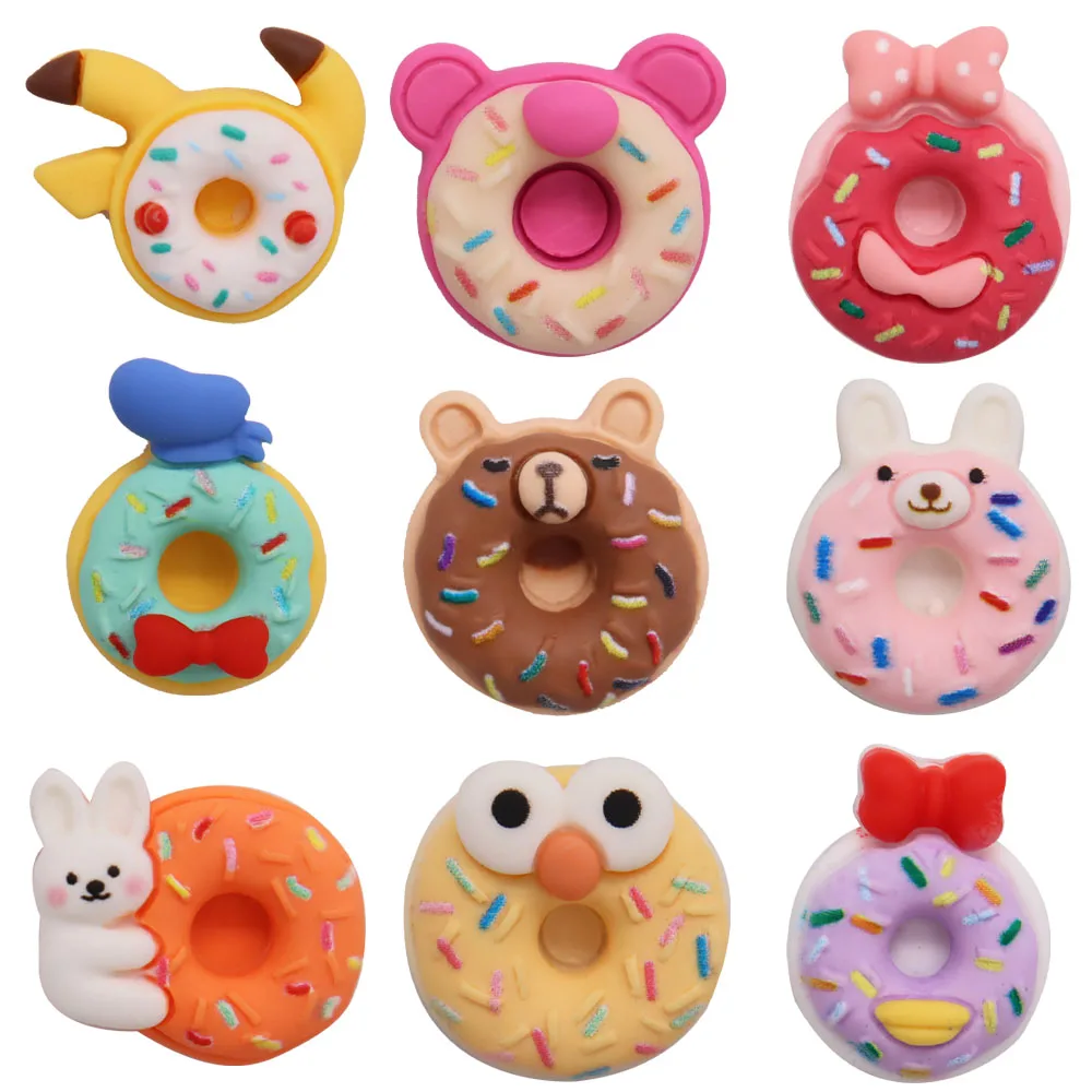 Mix 50pcs Resin Kawaii Colorful Doughnut Bow Hat Bear Rabbit Garden Sandals Charms Adult Shoe Buckle Decorations For Kid Gift