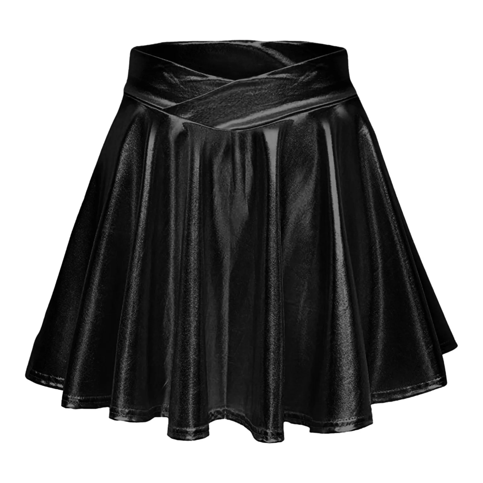 Women'S Novelty Skirts Women'S Fashion High Waist Pleated Solid Color Short Skirt Loose Metallic Skater Skirt Sparkly Wrap Skirt