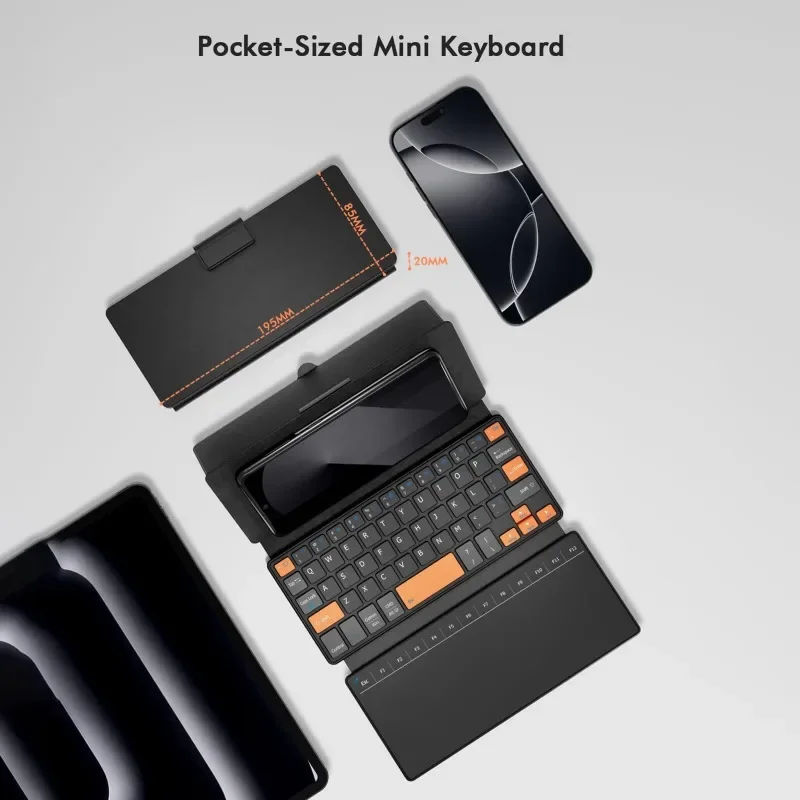 Tragbare, kabellose Bluetooth-Tastatur mit Touch-Funktion, wiederaufladbar, faltbar, mit Lederhülle und Ständer, Mini-Tastatur für Büro und Geschäftsreisen. – Detail 4