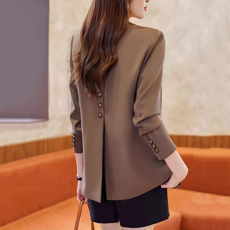 Dames OL bureau Blazers élégant col rabattu simple bouton costume manteau femmes 2025 dos fendu conception à manches longues veste femme