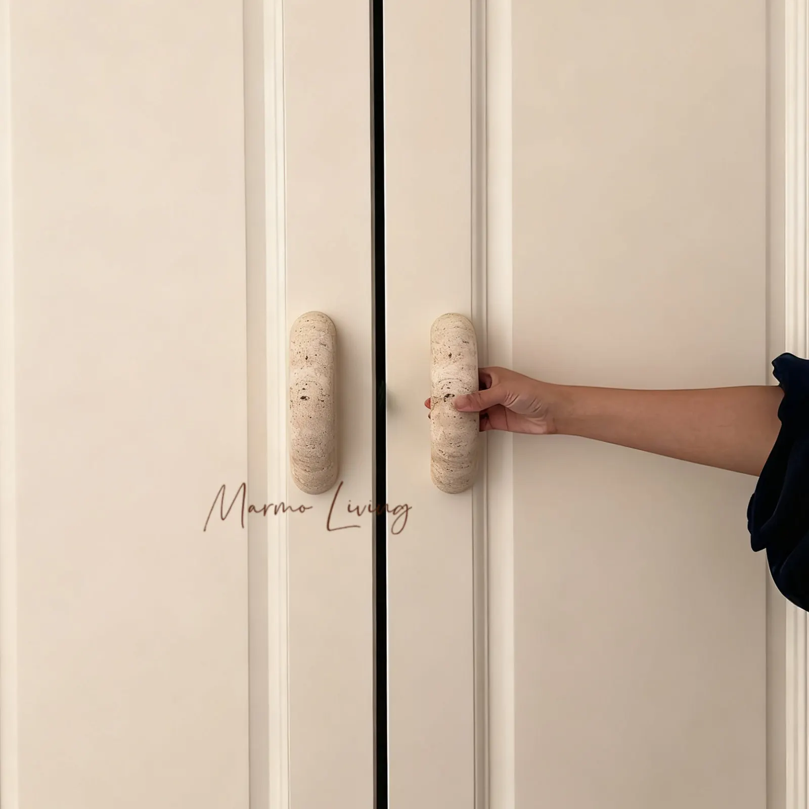 

French Wabi Sabi Style Wardrobe Marble Handle Arch Luxury Villa Natural Travertine Door Pull