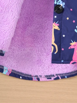 Girls Colorful Fleece Jacket 5 Autumn/Winter Fleece Warm And Cold Proof Girls' Colorful Printed Hooded Jacket For Casual Outings Medium To Long Length Jacket 5