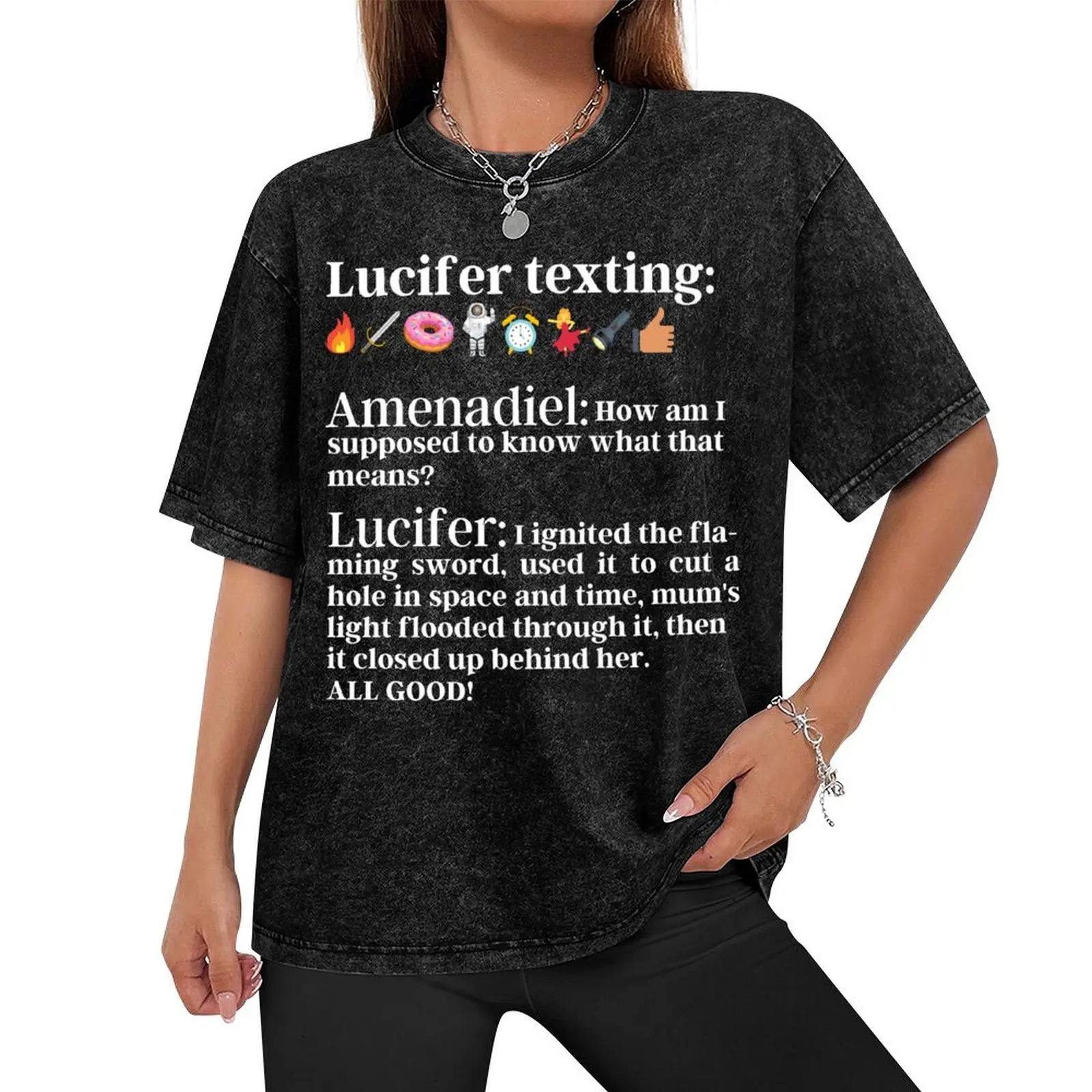 Lucifer Texting Emojis to Amenadiel Lucifer Morningstar T-Shirt summer 2025 T-shirts oversize shirts men graphic