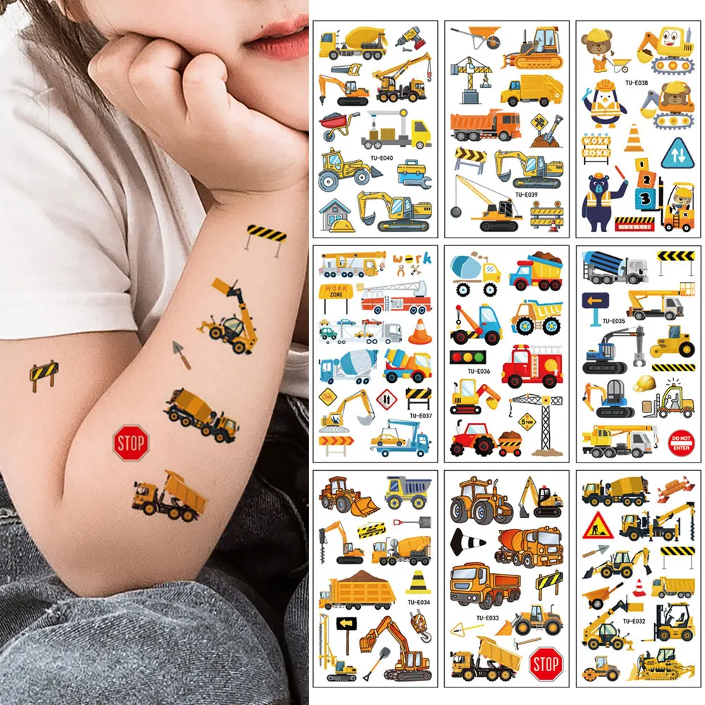 

10 шт., водостойкая временная татуировка с рисунком экскаватора, наклейка, инженерный кран, боди-арт, рука, поддельные татуировки, рукав для женщин и мужчин