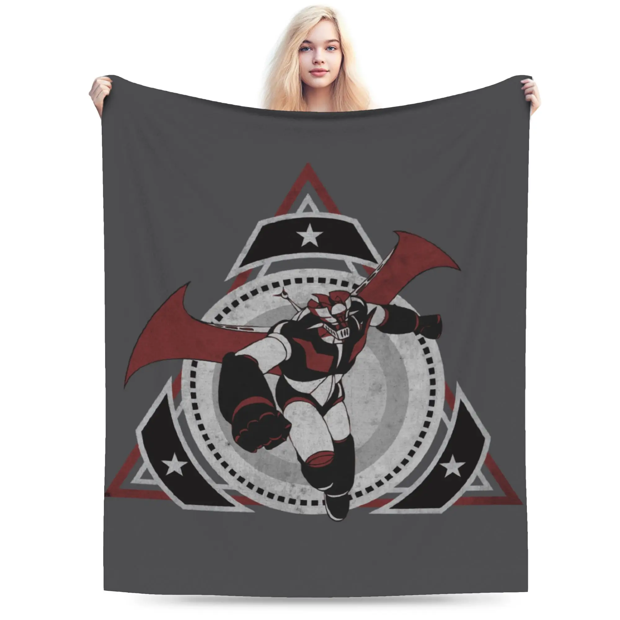 Custom Anime Mazinger Z Blanket Soft Fleece Autumn Warm Flannel UFO Robot Throw Blankets for Sofa Outdoor Bedroom Quilt