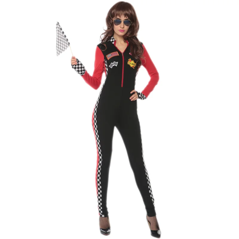 F1722 Women's Racing Costumes Cosplay Racing Costumes Race Car Costumes Red Black Halloween Jumpsuit&Gloves