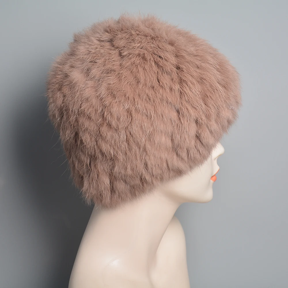 2024 New Winter Real Rabbit Fur Hat Hand Knitted Lady Warm Real Rabbit Fur Hats Russia Women Good Elastic Natural Rabbit Fur Cap