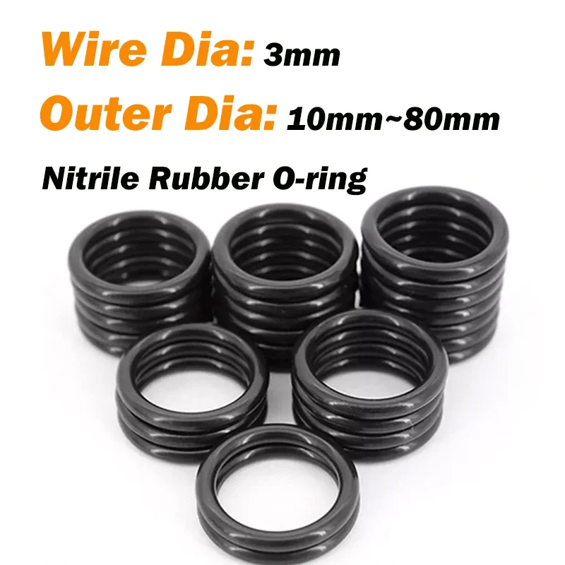 Gaskets Outer Dia 10/11/12/13/14/15~80mm Wire Dia 3mm Cross Section Black Nitrile Rubber NBR O-ring Seal Gasket Oil Sealing Ring