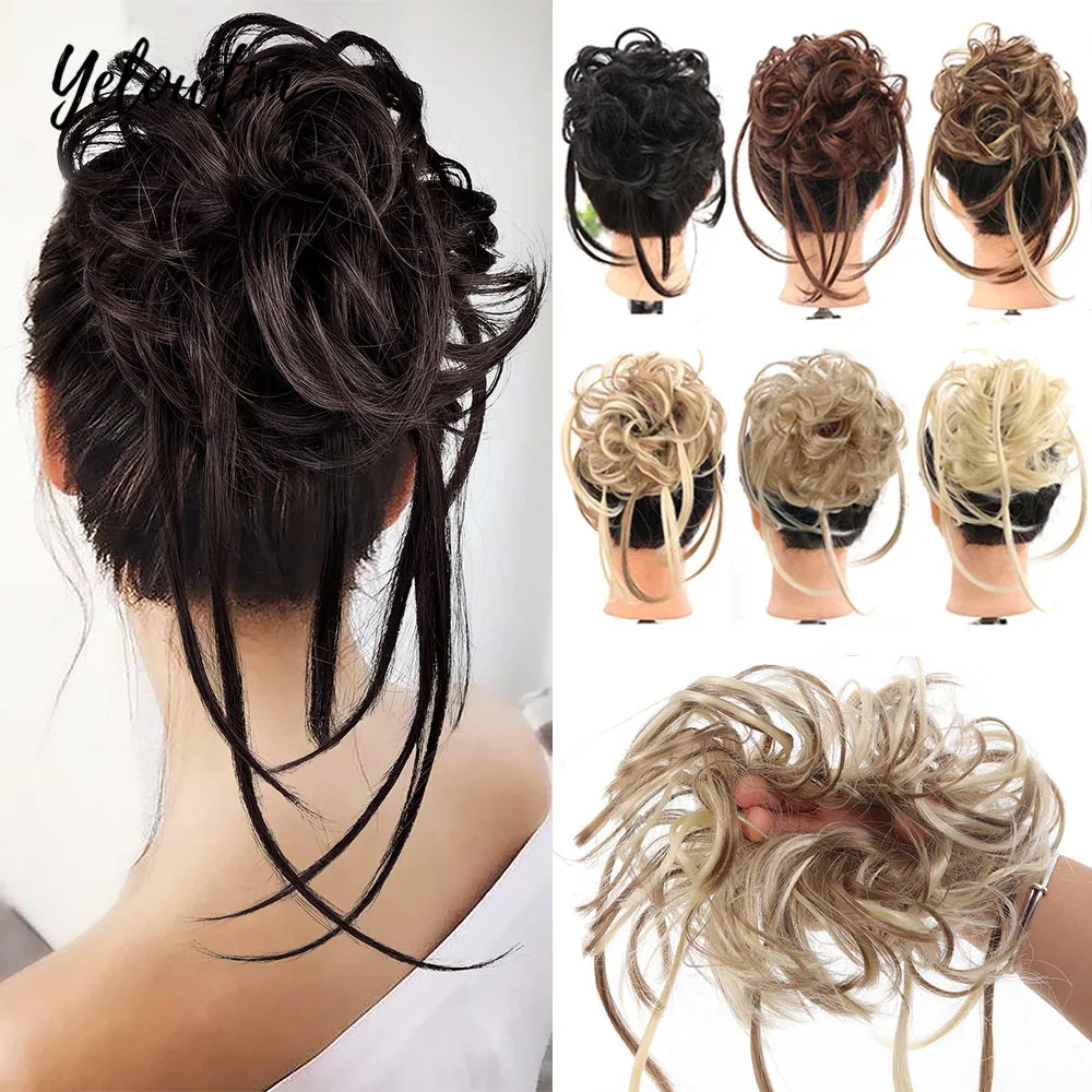 

Yelowtim Synthetic Messy Long Curly Hair Bun Extensions Elastic Band Hair Chignon Scrunchy Wrap Updo False Hair Pieces For Women