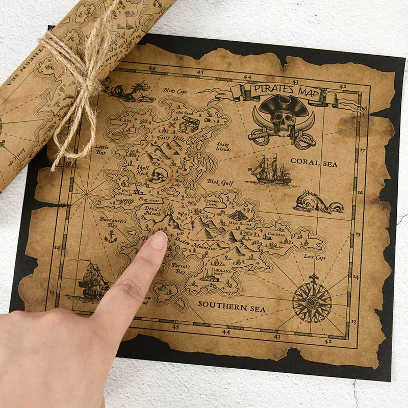 21*19cm Halloween Retro Pirate Treasure Map Kids Pirate Adventure Treasure Hunting Kraft Paper Map Toys Holiday Party Decoration