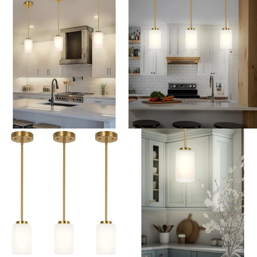

3 Pack Pendant Light Fixtures, Kitchen Island Hanging Lights with Adjustable Rods with White Frosted Glass Shade, Color Ceiling
