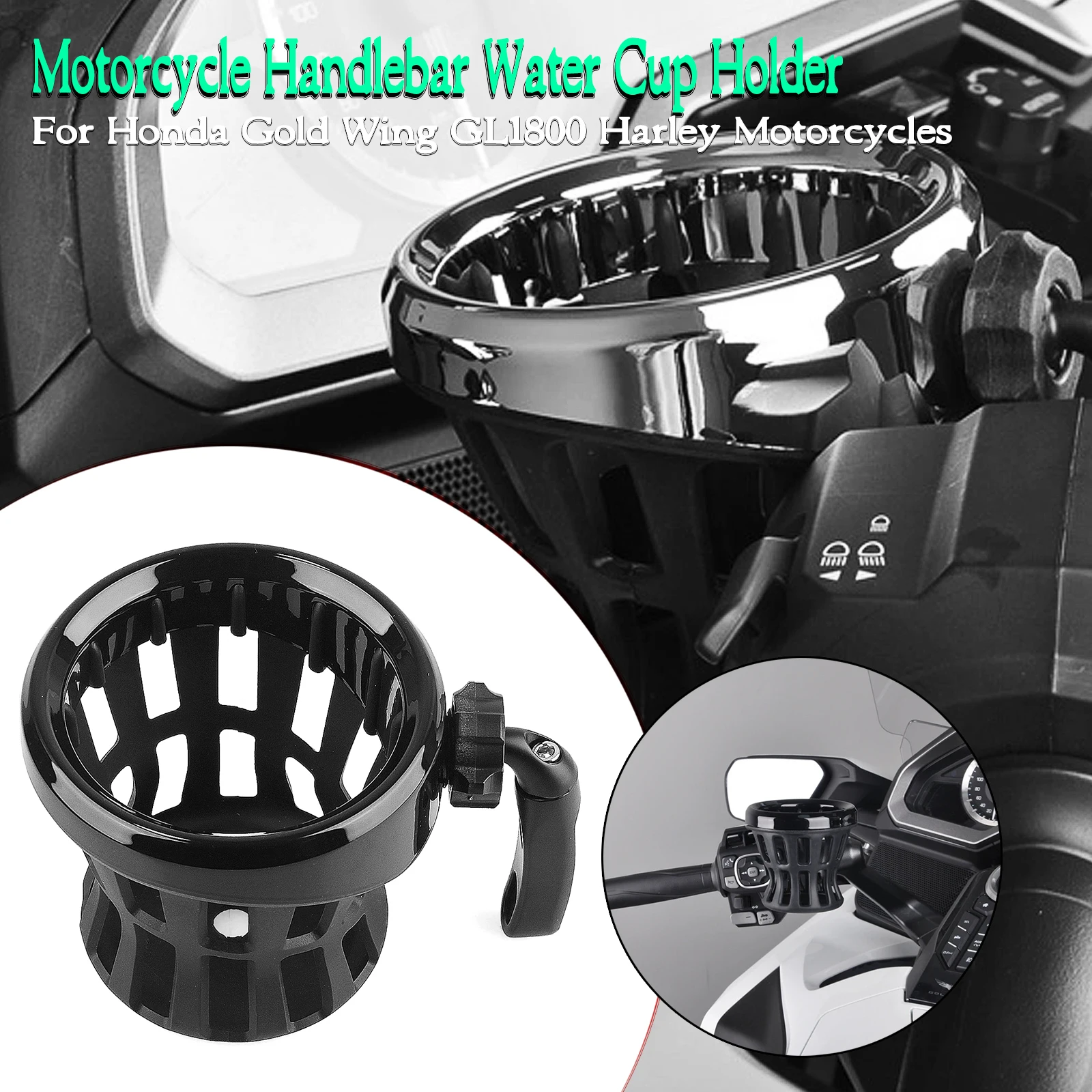 

Motorcycle Handlebar Cup Holder Drink w/ Mesh Basket Mount For Honda Gold Wing GL1800 2018