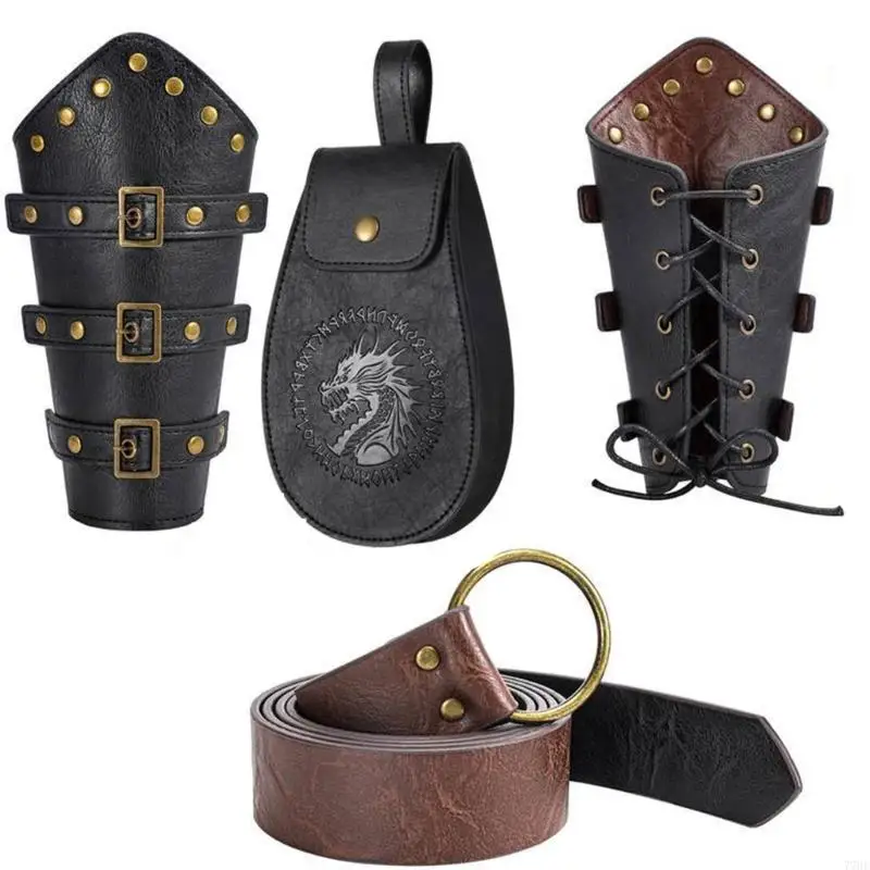 Accessori in costume VIKINGES 77He Renaissances, Bracciale in pelle pirata medievale Caspa per cintura Halloween Costume