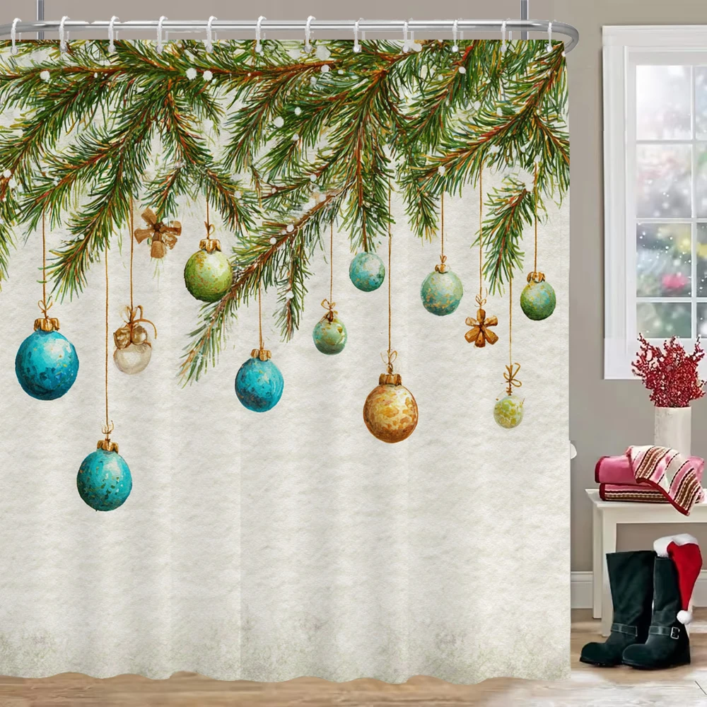 

Merry Christmas Shower Curtain, Bathroom Curtain, Christmas bell Shower Curtain, home decoration Christmas Curtain with Hooks
