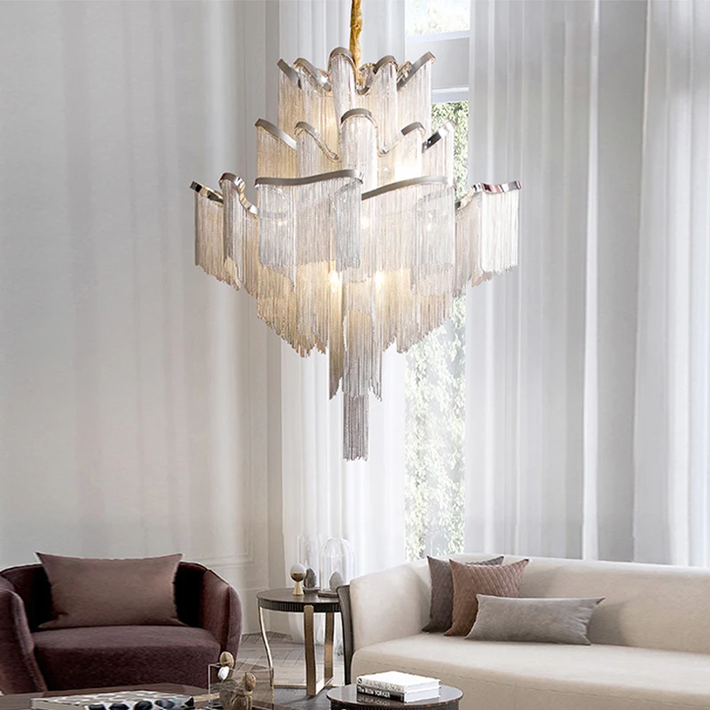 Aluminum Tassels LED Pendant Lights New Gold Lustres Chrome Hanging Lamps for Ceiling Modern Decoration Home Decor for Bedroom