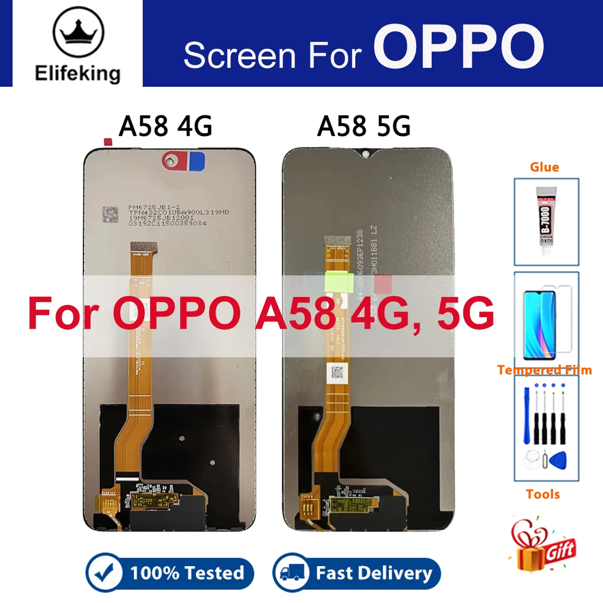 

For Oppo A58 4G LCD Display Touch Screen CPH2577 Digitizer for Oppo A58 5G Tested Parts Replacement with Free Repair Tools