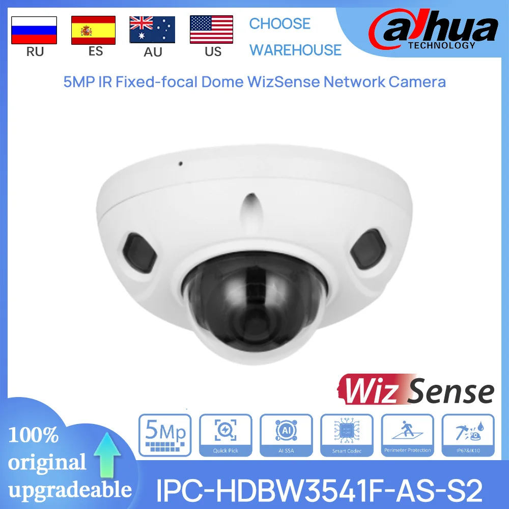 

Dahua Original IPC-HDBW3541F-AS-S2 5MP IR Fixed-focal Dome WizSense PoE Network Camera SMD4.0 AI SSA IP67, IK10 IVS Smart Search