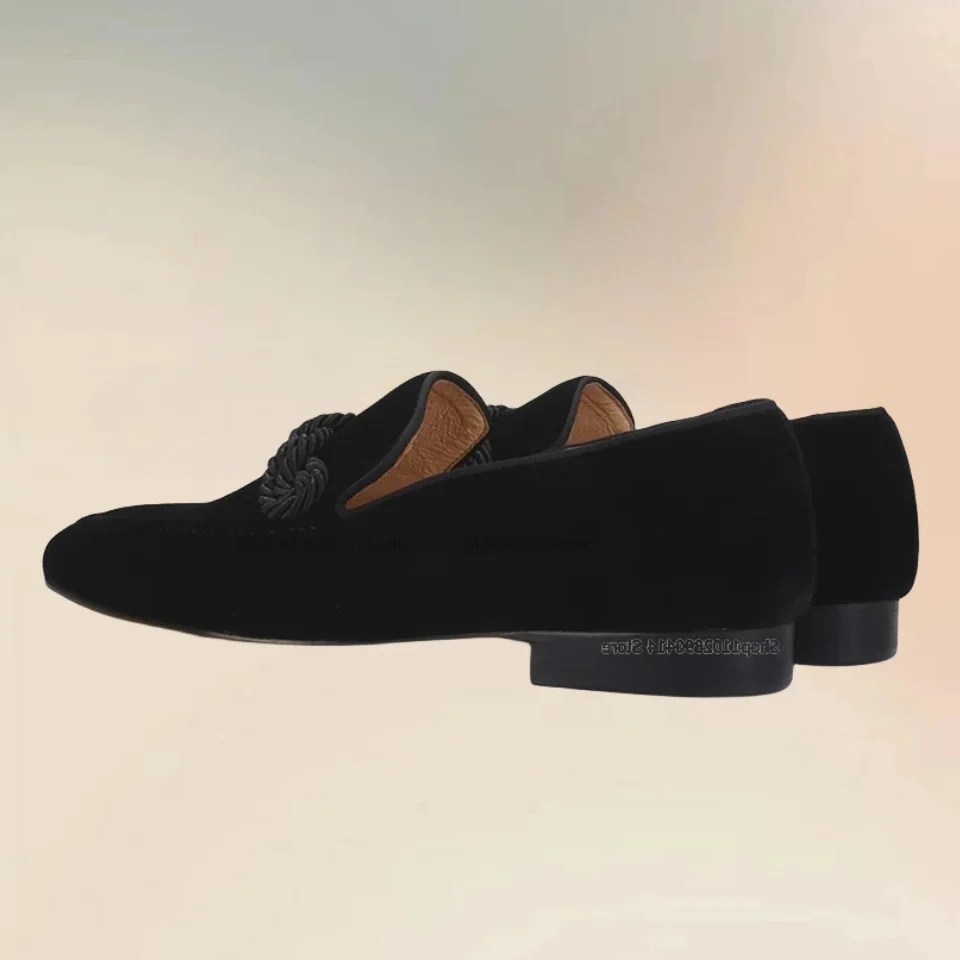 Черные мужские мокасины ручной работы из флока, модные удобные мужские туфли без шнуровки, новая модель, для банкета, для подиума, мужская повседневная обувь