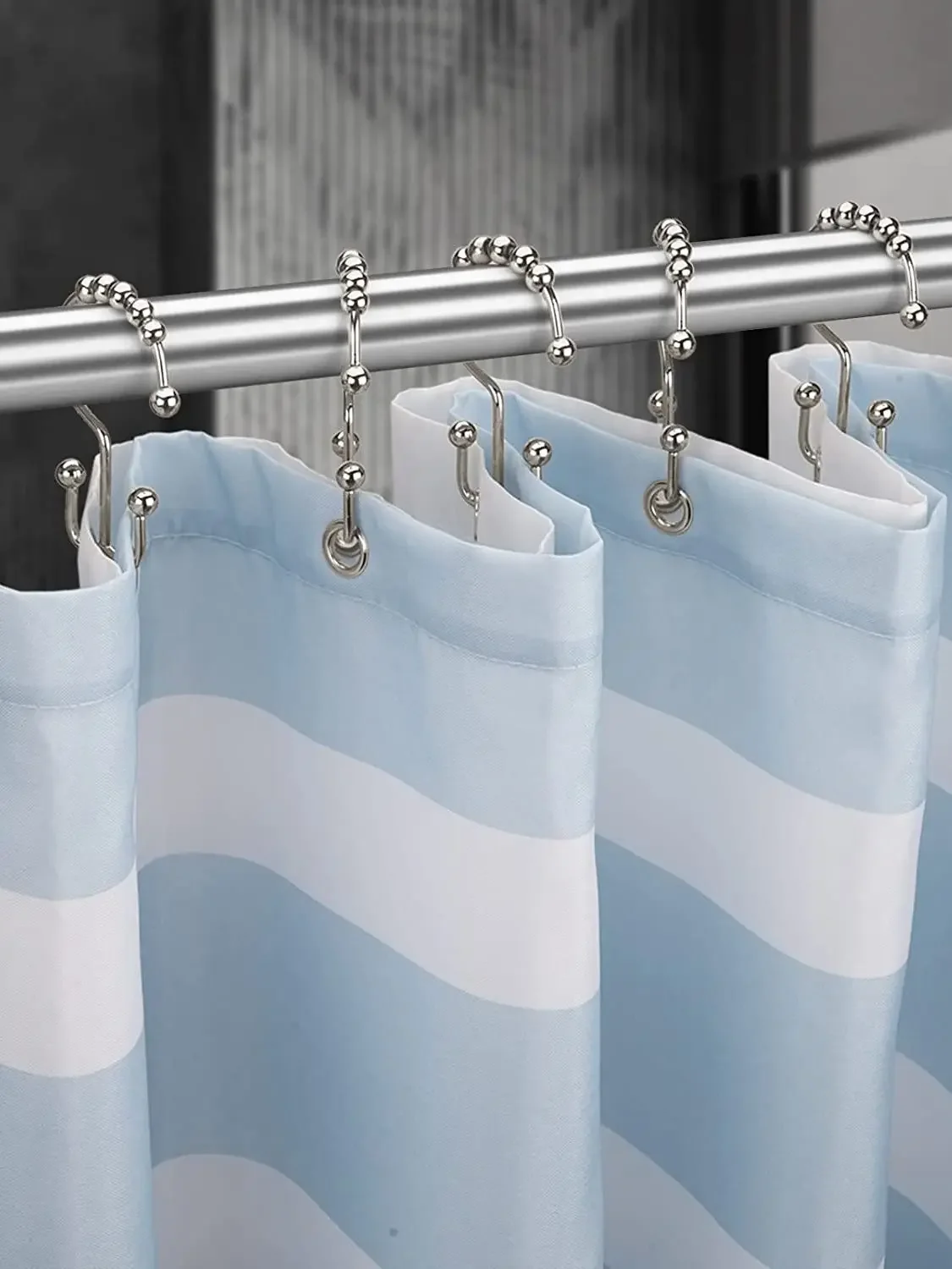 Shower Curtain Hooks, Shower Curtain Rings Roller Polished Satin Nickel Ball 12 Pcs/Pack Rustproof