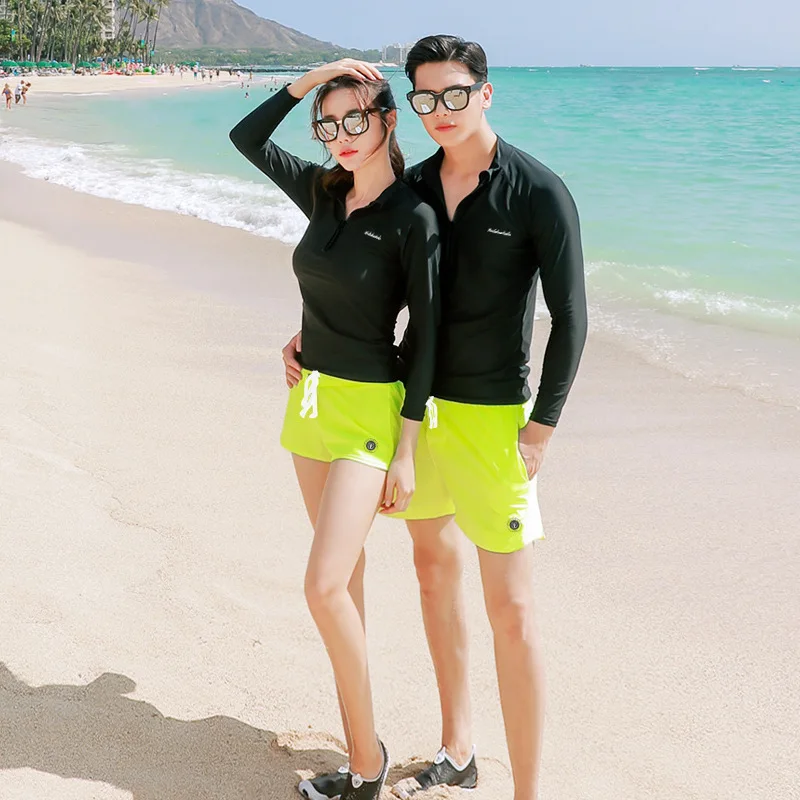 Sun UV Protection Zip Up Shirt+Trunks Men\'s Women\'s 2pcs/set Long Sleeve Rash Guard Lightweight Swimsuit Bathing Suit Beachwear