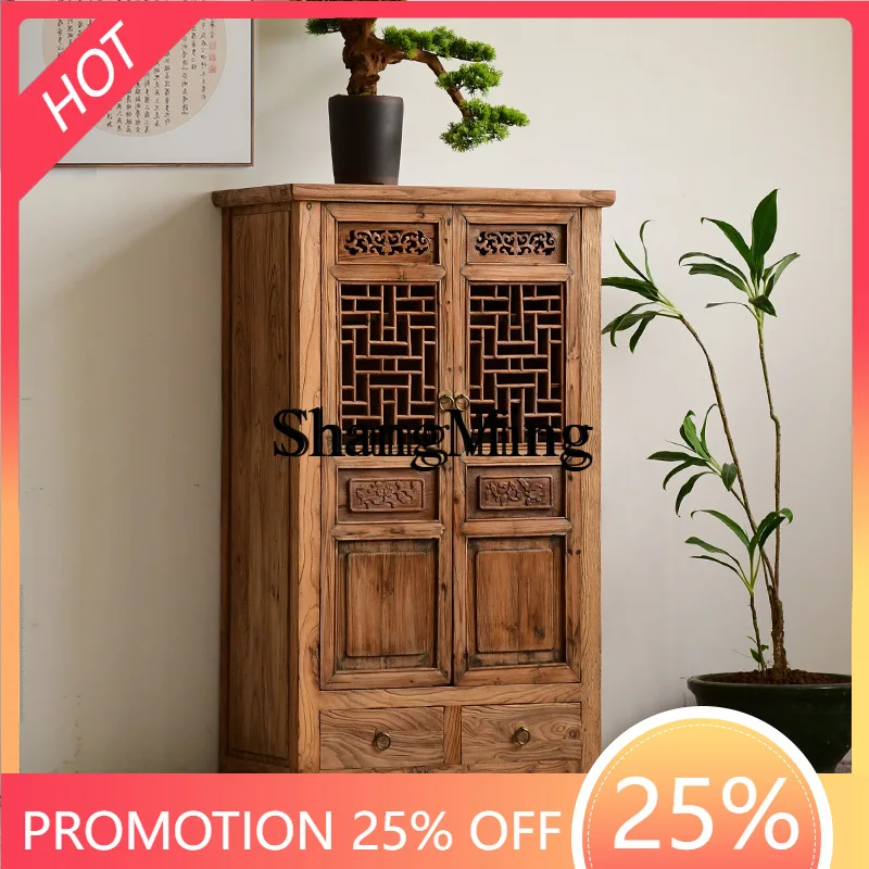 

FG all solid wood dining side locker weathered old wood storage cabinet Chinese antique tea room tea side locker