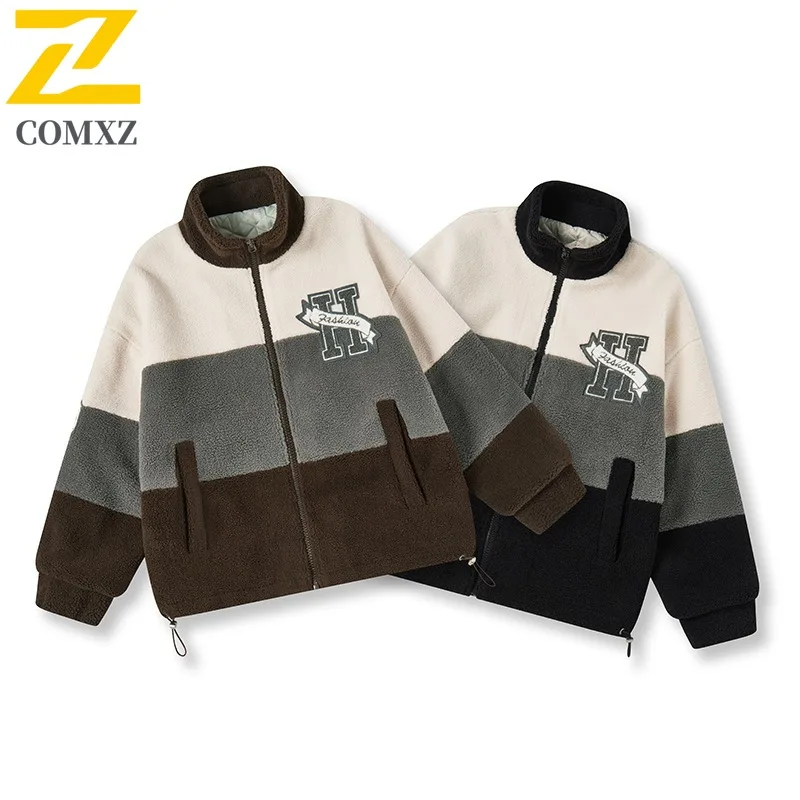 

COMXZ Men's Parker Coat Trendy Color Blocking Warm Feature Street Leisure Padded Jacket Snow Thick Fabric Cotton Padded Jacket