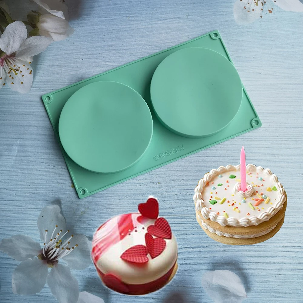 2 Holes Round Silicone Mold Cake Pastry Baking Molds Jelly Pudding Soap Form Ice Cake Decoration Tool Disc Bread Biscuit Mould